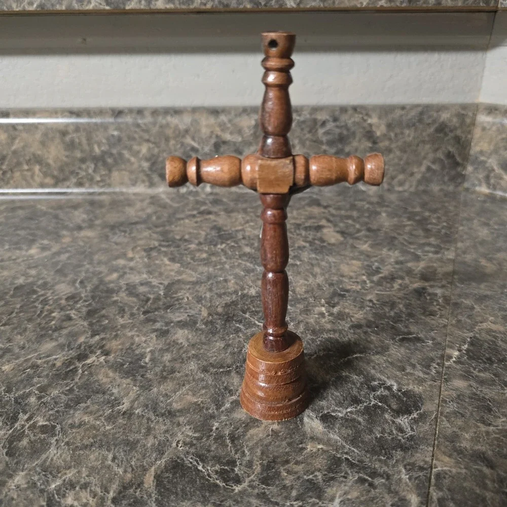 Vintage Wood Standing Crucifix Cross Metal Jesus Catholic Altar 7
